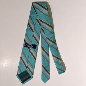 Polo Ralph Lauren Vintage Style Blue & Brown Preppy Silk Tie Hand Made in Italy